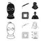 A thief in a mask, a bloody knife, a hostage, an escape from prison.Crime set collection icons in black,outline style