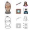 A thief in a mask, a bloody knife, a hostage, an escape from prison.Crime set collection icons in cartoon,outline style