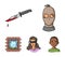 A thief in a mask, a bloody knife, a hostage, an escape from prison.Crime set collection icons in cartoon style vector