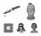 A thief in a mask, a bloody knife, a hostage, an escape from prison.Crime set collection icons in monochrome style