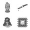 A thief in a mask, a bloody knife, a hostage, an escape from prison.Crime set collection icons in monochromet style