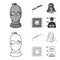 A thief in a mask, a bloody knife, a hostage, an escape from prison.Crime set collection icons in outline,monochrome