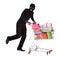 Thief pushing a trolley of gifts