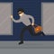 Thief Running with Stolen Bag, Burglar Committing Robbery, Criminal Scene Flat Vector Illustration