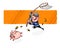 The thief runs after the piggy bank. Vector flat illustration of a pig and a burglar. Image is isolated on white background. Ready