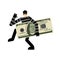 Thief stole Money. burglar stole cash. robber carries dollars. Abduction of savings