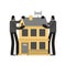 Thief stolen house. Criminal stole home. vector illustration