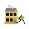 Thief stolen house. Criminal stole home. vector illustration