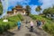 Thimphu, Bhutan - September 10, 2016: Tourists walking through the Druk Wangyal Lhakhang Temple, Dochula Pass, Bhutan.