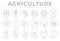 Thin Agriculture Round Outline Icon Set of Wheat, Corn, Soy, Tractor, Sunflower, Fertilizer, Sun, Water, Growth, Weather, Rain,