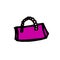 Thin black outline of purple female handbag isolated on white background. hand drawn vector. modern scribble for kids, logo, stick