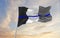 Thin Blue Line, France flag waving at cloudy sky background on sunset, panoramic view. copy space for wide banner. 3d illustration