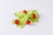 Thin cucumber slices and cherry tomatoes