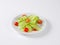 Thin cucumber slices and cherry tomatoes