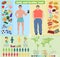 Thin and fat guy man healthy food and lifestyle infographic vector illustration.