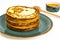 Thin fragrant pancakes on white background