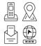 Thin icons for business card. Office phone, marker on the map, email, click to go to website
