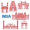 Thin line architecture landmarks of India icons