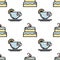 Thin line cake and tea cup seamless pattern