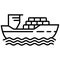 thin line cargo ship with shadow. concept of seaport emblem, voyage, shipbuilding, trip, anchor. flat outline style trend modern