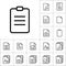 Thin line clipboard icon, different type file icons set on white