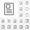Thin line document icon, different type file icons set on white