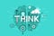 Thin line flat design banner for think web page, learning, knowledge, innovation, creativity, solutions