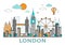 Thin line flat design of London city. Modern London skyline vector illustration, isolated.