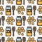 Thin line honey jar and honeycomb seamless pattern