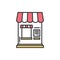 Thin line icons set. Cashbox, ticket window. Food kiosk, trolley, mobile cafe, shop, trade cart. Vector style linear