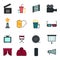 Thin line icons set of cinema shooting, movie making, film production, leisure entertainment,.