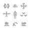 Thin line icons set of high technology. Artificial intelligent robot, quadcopter, drone, plane and manipulator