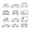 Thin line icons set,transportation,car front,bicycle,motorcycle,pickup truck,truck,bus,vector illustrations