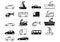 Thin line icons,solid icons for car,truck,bus,helicopter,pickup truck,train,boat,ship,transportation,vector illustrations