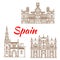 Thin line icons of Spanish landmarks