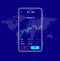 Thin Line Mobile Stock Investment Trading Concept. Vector