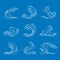 Thin Line Ocean or Sea Blue Waves Icons Set. Vector