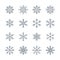 Thin line snowflake icons, outline winter collection