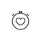 Thin line stopwatch with heart icon on white