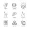 Thin line wine icons set.