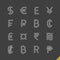 Thin linear world currency symbols icons
