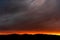 Thin Orange Light Stripe Above the Horizon at Dusk. Orange Sunset Over the Horizon With Heavy Clouds
