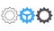 Thin outline and flat vector pin gears icons. Cog wheel and gear symbol of mechanical, engine work, architecture and power ideas