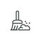 Thin Outline Icon Broom, Besom or Short Brush of Bound Straw Near a Pile of Garbage. Such Line sign as Cleaning Garbage