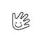 Thin Outline Icon Hand and Smile. Such Line sign as Fine Motor Skills, Preschool Learning, or Logo Daycare. Vector