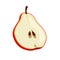 Thin slice of red pear. Isolated vector sliced fruit in flat style. Summer clipart for design