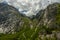 Thin Waterfall Cascades Down Distant Mountainside In The Grand Canyon Of The Tuolumne