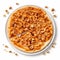 Thin White Pizza With Caramel And Nuts: A Hyperrealistic Haven Of Chinapunk And Soggy High-angle Delight