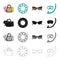 Things for relaxation, swimming circle, sunglasses, snorkel and mask. Summer rest set collection icons in cartoon black