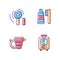 Things for travelling tourist suitcase RGB color icons set